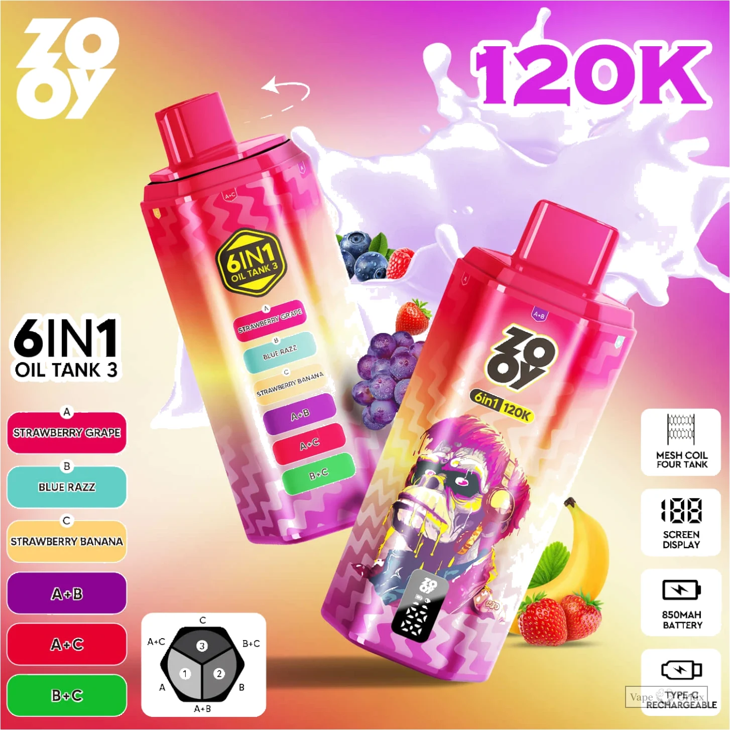 ZOOY 120000 120K Züge 6-in-1 Einweg-Vape